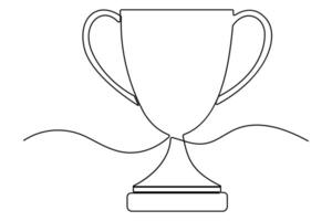 Continuous one line Winner trophy drawing Isolated on white background art illustration vector