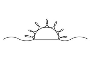 Sun and sunrise, single line sketch sunny summer travel concept continuous one line drawing isolated on white illustration vector