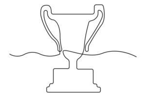 Continuous one line drawing of Winner trophy outline art illustration vector