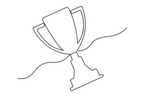Continuous one line drawing of Winner trophy outline art illustration isolated on white background vector