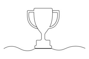 Continuous one line Winner trophy outline art illustration vector