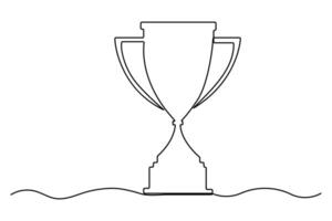 Continuous one line drawing of Winner trophy outline art illustration vector