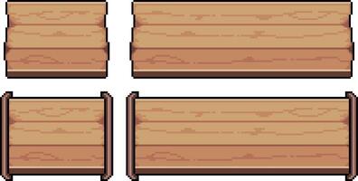 Pixel art of buttons for 8 bit game in wooden style on white background vector