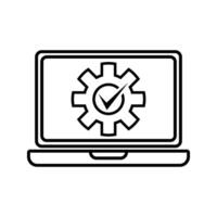 laptop with cogwheel and checkmark icon vector