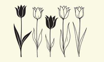 Five Black and White Tulip Flower Illustrations vector
