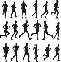 Silhouettes of Running People in Different Poses vector