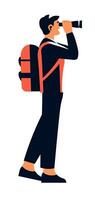 Man with binoculars hiking vector