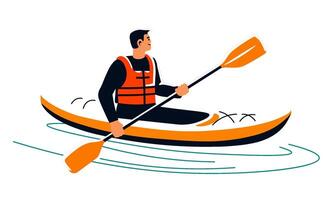 Man Paddling In Kayak Alone vector