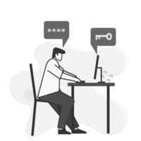 illustration of stick figures and flat characters typing in usernames and passwords vector