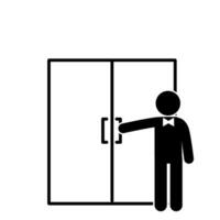 flat stick figure doorman character illustration in front of the door vector