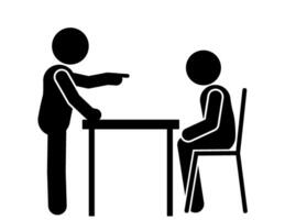 Stick figure illustration of flat character doing interrogation vector