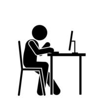 illustration of a stick figure or flat character working in an office with a computer vector