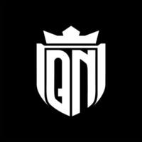 QN Letter logo shield shape inside shield badge crown on black background template design vector