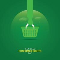 world consumer rights day background with hand holding shopping bag vector