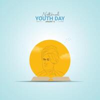 National Youth Day of India, Template for background, banner, card, poster with text inscription. vector