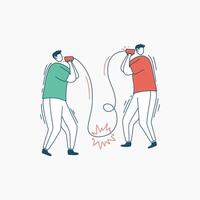 Two Men Communicating Through a String Phone vector