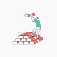 Man Reaching for Gold Bar atop a Stack of Gold Bars vector