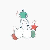 Man Standing on Two Thumbs Up Gestures with a Red Star Above Him vector
