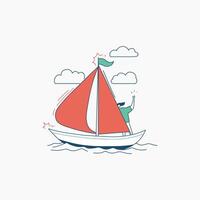Person Sailing a Boat With Red Sail and Green Flag vector