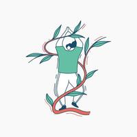 Man in Green Shirt Surrounded by Vine with Leaves vector