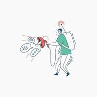 A Person Holding a Megaphone With Speech Bubbles Coming Out vector