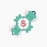 Two People Completing a Dollar Sign Shaped Puzzle vector