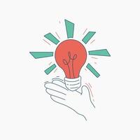 Hand Holding a Brightly Illuminated Light Bulb vector