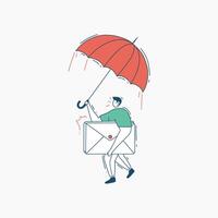 Man Holding an Umbrella Carrying a Large Envelope vector