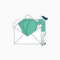 Woman Pushing Cash Out of an Envelope vector
