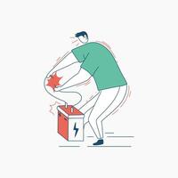 Man Receiving Electric Shock from Battery vector