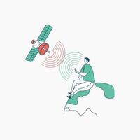 Satellite Signal Reaching a Man Using His Phone vector