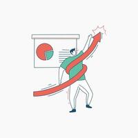 Man Celebrating Success with Upward Arrow and Pie Chart vector