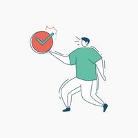 A Man Excitedly Reaching for a Checkmark in a Circle vector