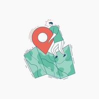 Person pushing a large red location pin on a map vector