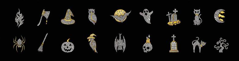 Halloween gemstone Icons collection part II.This second collection of Halloween icons features 18 more gemstone-encrusted symbols of the spooky season. vector