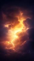 Lightning bolt in the sky with clouds and dark sky photo