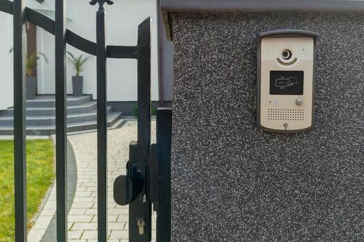 Metal Gate with Card Access Intercom and Key Lock photo