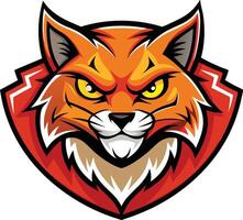 an angry red fox mascot head on a shield vector