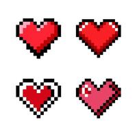 Pixel heart icon set in retro 8-bit style, perfect for vintage computer games and web buttons. Classic love symbol for nostalgic designs, game interfaces, and digital art. illustration. vector