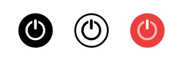 Power button ON and OFF set icons in black flat style. Simple illustrations representing energy symbols, ideal for tech, electronics, and user interface designs vector