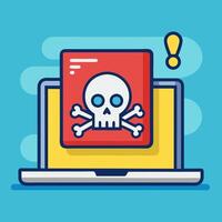 Alert notification notice on laptop computer , malware caution concept, spam data, fraud internet error, insecure risk danger connection, online scam, virus ransomware note vector