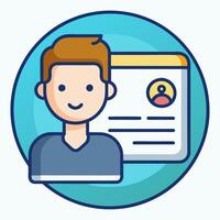 Personal info data icon illustration isolated, flat cartoon style of user or profile card details symbol, my account pictogram idea, identity document with person photo and text clipart vector