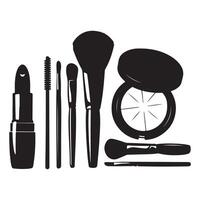 Makeup brushes and makeup products on a white background vector