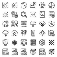 Set of data analytics icons, including graphs, charts, and other items vector