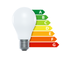 Light bulb with energy efficiency classes. European Union energy label. Isolated on transparent background png