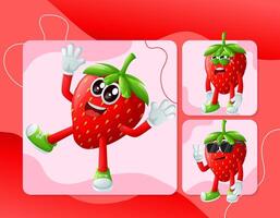 Cute strawberry characters with emoticon faces vector