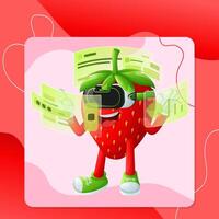 Cute strawberry character in metaverse vector