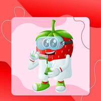 Cute strawberry character as scientists vector