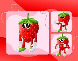 Cute strawberry characters with different facial expressions vector