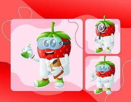 Cute strawberry characters as scientists vector